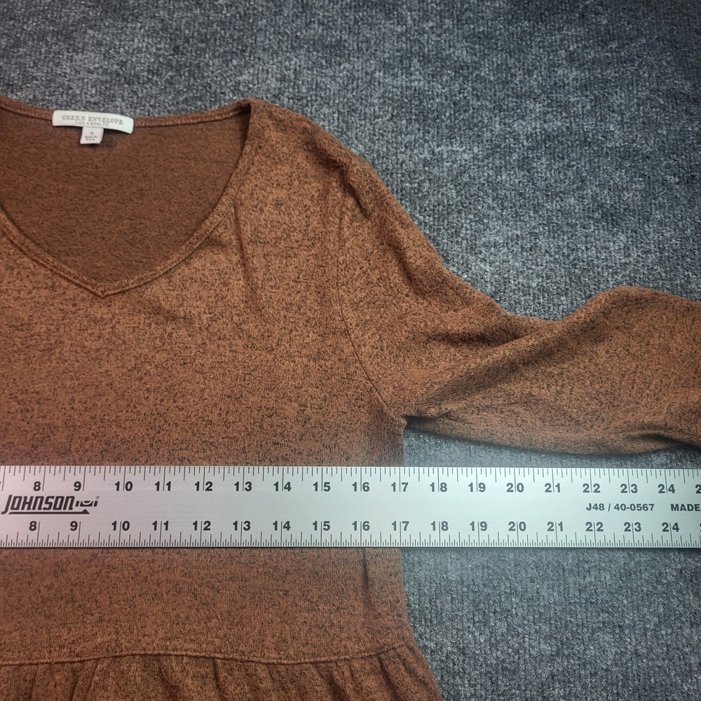 Green Envelope Los Angeles Womens Small Brown Marled Tiered Peplum Top Long Slee - Picture 5 of 6